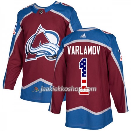 Miehille NHL Colorado Avalanche Pelipaita Semyon Varlamov 1 Adidas 2017-2018 Burgundy Punainen USA Flag Fashion Authentic Miehille NHL Colorado Avalanche Pelipaita Semyon Varlamov 1 Adidas 2017-2018 Burgundy Punainen USA Flag Fashion Authentic